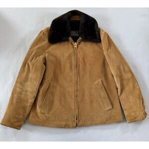 Vintage Western Corduroy Ranch Jacket Faux Fur Lined Talon Zip Cowboy Coat L